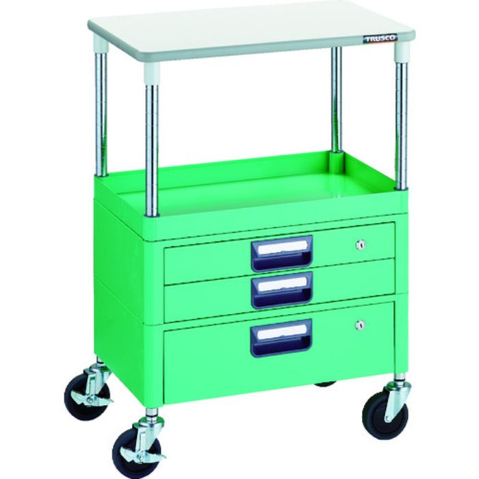 TRUSCO ツールワゴン フェニックスワゴン 省音 600X400 H880 引出付 天板付 ヤンググリーン(Tcode:1146155)