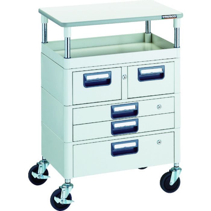 TRUSCO ツールワゴン フェニックスワゴン 省音 600X400 H880 引出付 天板付 ホワイト(Tcode:1146199)