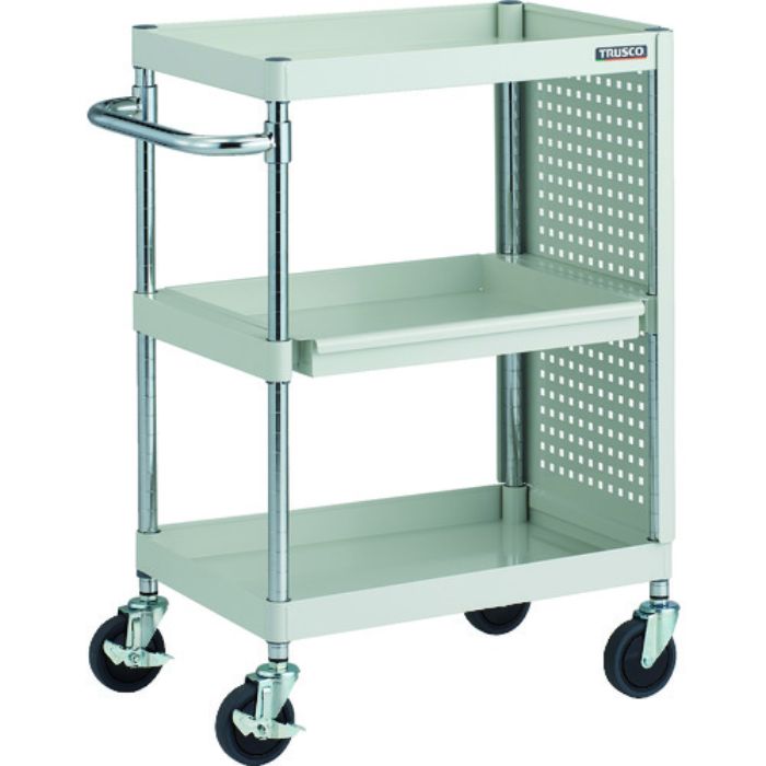 TRUSCO ツールワゴン フェニックスワゴン 抗菌 省音 600X400 スライド1段 側面パネル付 ホワイト(Tcode:1832712)