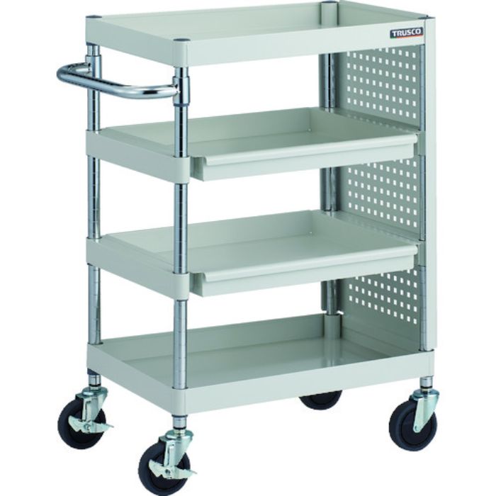 TRUSCO ツールワゴン フェニックスワゴン 抗菌 省音 600X400 スライド2段 側面パネル付 ホワイト(Tcode:1832714)