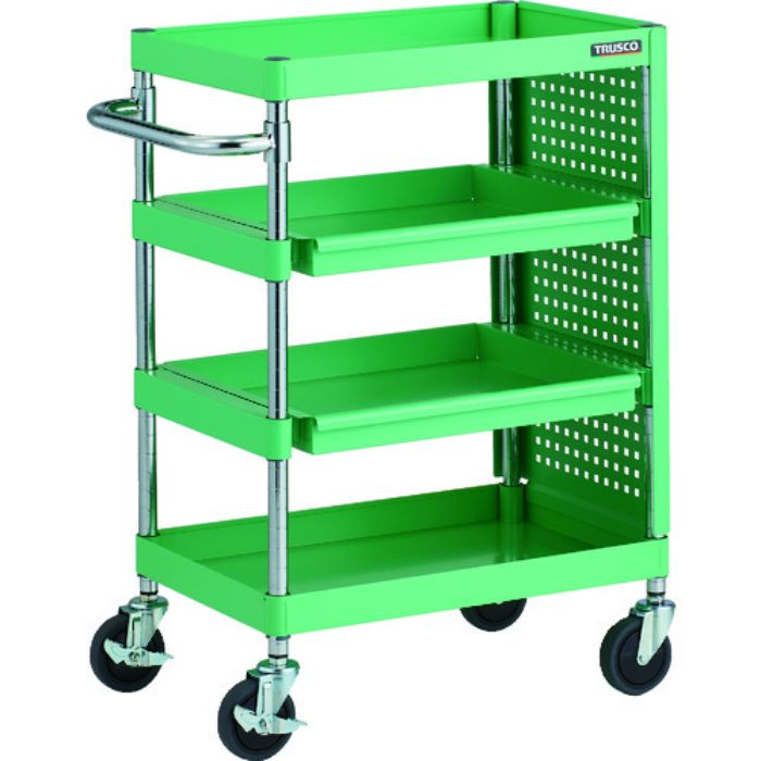 TRUSCO ツールワゴン フェニックスワゴン 抗菌 省音 600X400 スライド2段 側面パネル付 ヤンググリーン(Tcode:1832715)