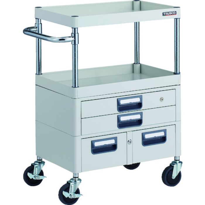 TRUSCO ツールワゴン フェニックスワゴン 抗菌 省音 600X400XH880 引出付 ホワイト(Tcode:1832708)