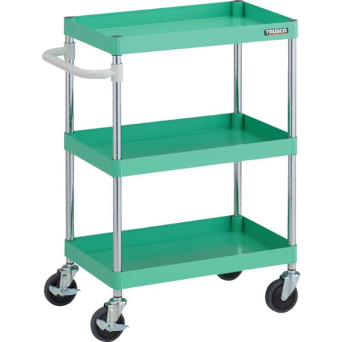 TRUSCO ツールワゴン フェニックスワゴン 抗ウィルスハンドル 省音 600X400XH880 3段 ヤンググリーン(Tcode:2579674)