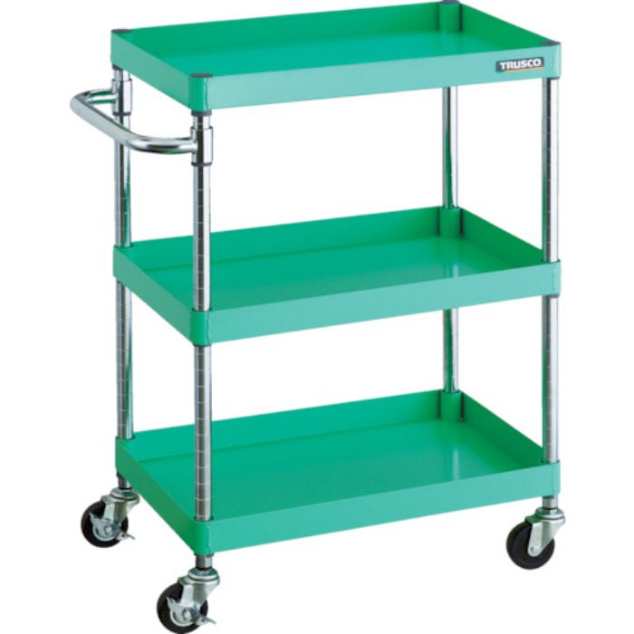 TRUSCO ツールワゴン フェニックスワゴン  600X400 3段 Φ75ゴム車輪 ヤンググリーン(Tcode:4884213)