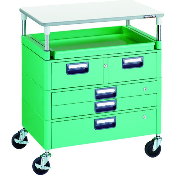TRUSCO ツールワゴン フェニックスワゴン 省音 750X500 H880 引出付 スライド1段 天板付 ヤンググリーン(Tcode:1146198)