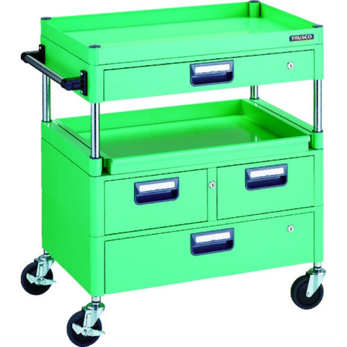 TRUSCO ツールワゴン フェニックスワゴン 省音 750X500 H880 引出付 スライド1段 ヤンググリーン(Tcode:1146194)