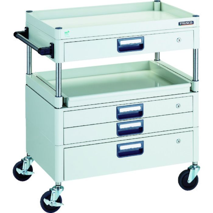 TRUSCO ツールワゴン フェニックスワゴン 省音 750X500 H880 引出付 スライド1段 ホワイト(Tcode:1146175)