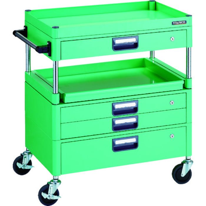 TRUSCO ツールワゴン フェニックスワゴン 省音 750X500 H880 引出付 スライド1段 ヤンググリーン(Tcode:1146176)