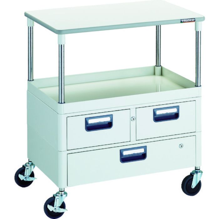 TRUSCO ツールワゴン フェニックスワゴン 省音 750X500 H880 引出付 天板付 ホワイト(Tcode:1146166)