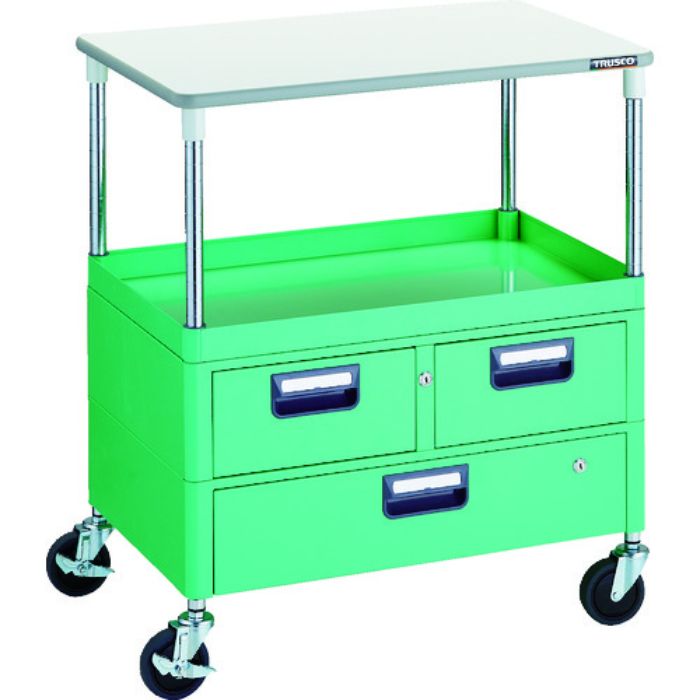 TRUSCO ツールワゴン フェニックスワゴン 省音 750X500 H880 引出付 天板付 ヤンググリーン(Tcode:1146167)