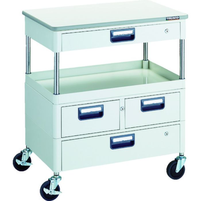 TRUSCO ツールワゴン フェニックスワゴン 省音 750X500 H880 引出付 天板付 ホワイト(Tcode:1146184)