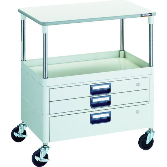 TRUSCO ツールワゴン フェニックスワゴン 省音 750X500 H880 引出付 天板付 ホワイト(Tcode:1146156)