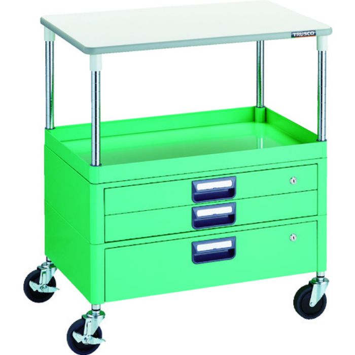 TRUSCO ツールワゴン フェニックスワゴン 省音 750X500 H880 引出付 天板付 ヤンググリーン(Tcode:1146158)