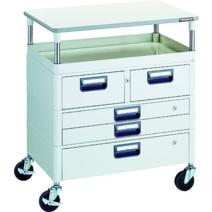 TRUSCO ツールワゴン フェニックスワゴン 省音 750X500 H880 引出付 天板付 ホワイト(Tcode:1146201)
