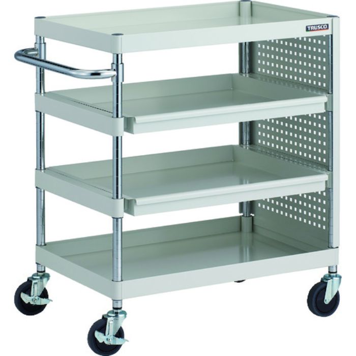 TRUSCO ツールワゴン フェニックスワゴン 抗菌 省音 750X500 スライド2段 側面パネル付 ホワイト(Tcode:1832718)