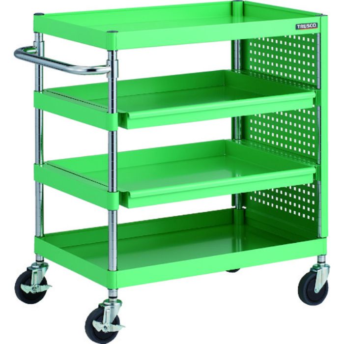 TRUSCO ツールワゴン フェニックスワゴン 抗菌 省音 750X500 スライド2段 側面パネル付 ヤンググリーン(Tcode:1832719)