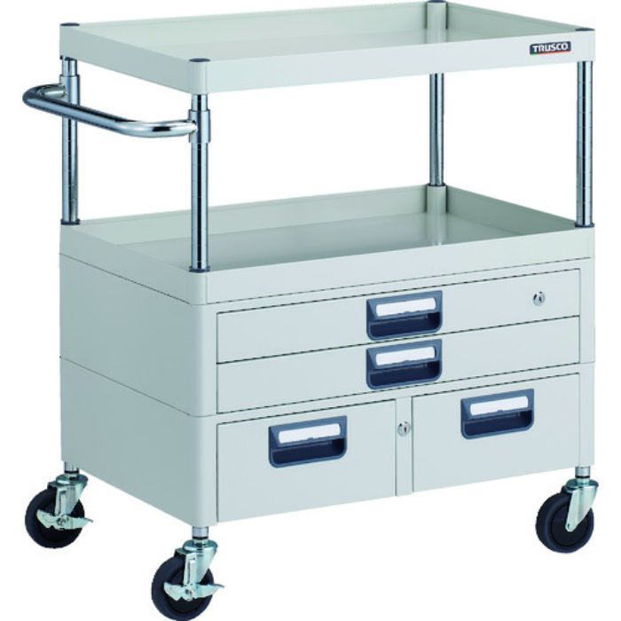 TRUSCO ツールワゴン フェニックスワゴン 抗菌 省音 750X500XH880 引出付 ホワイト(Tcode:1832710)