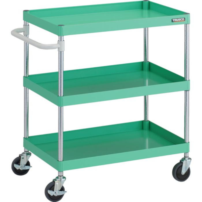 TRUSCO ツールワゴン フェニックスワゴン 抗ウィルスハンドル 省音 750X500XH880 3段 ヤンググリーン(Tcode:2580243)