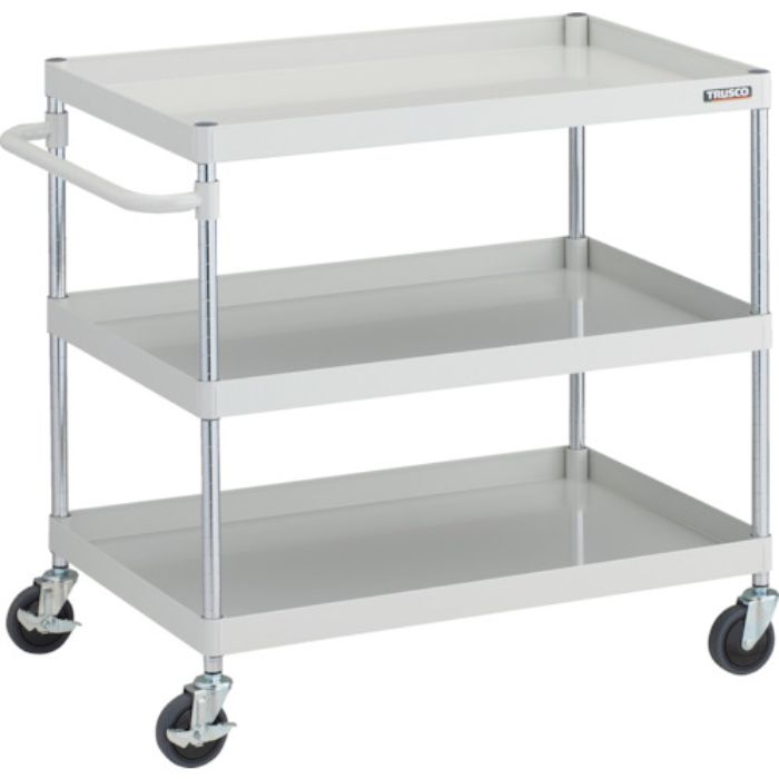 TRUSCO ツールワゴン フェニックスワゴン 抗ウィルスハンドル 省音 900X600XH880 3段 ホワイト(Tcode:2579676)