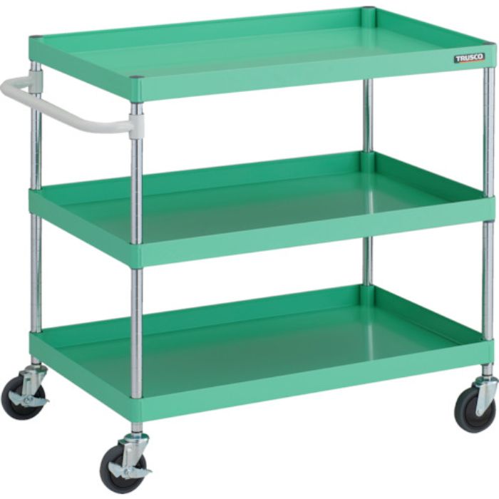 TRUSCO ツールワゴン フェニックスワゴン 抗ウィルスハンドル 省音 900X600XH880 3段 ヤンググリーン(Tcode:2580242)
