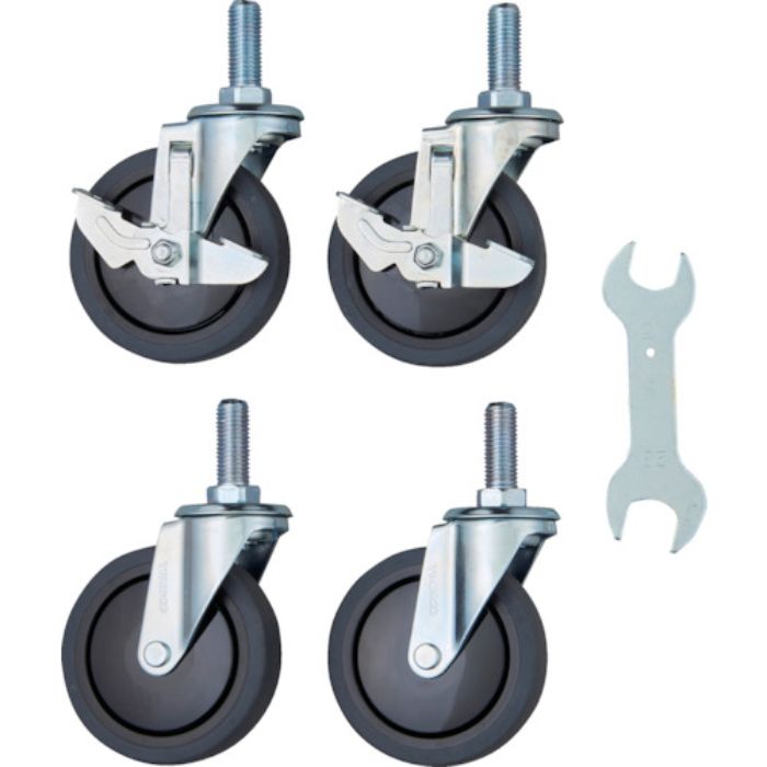 TRUSCO スチール製ワゴン用2段階S付キャスターセット ツールワゴン フェニックスワゴン用 100Φ エラストマー 省音・ダブルストッパータイプ(Tcode:4939981)