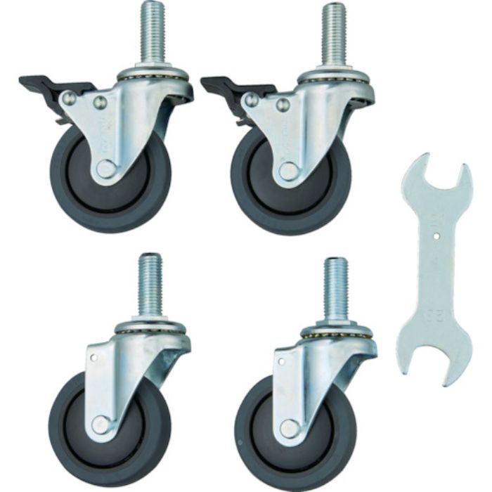 TRUSCO スチール製ワゴン用2段階S付キャスターセット ツールワゴン フェニックスワゴン用 75Φ エラストマー 省音・ダブルストッパータイプ(Tcode:4939999)