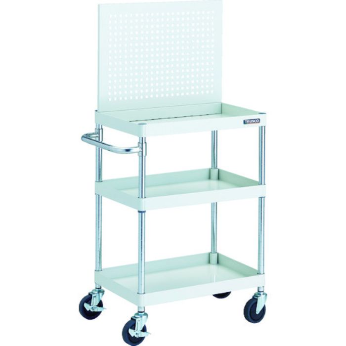 TRUSCO ツールワゴン フェニックスワゴン 省音 600X400XH880 3段 上部パンチングパネル仕様 ホワイト(Tcode:1163430)
