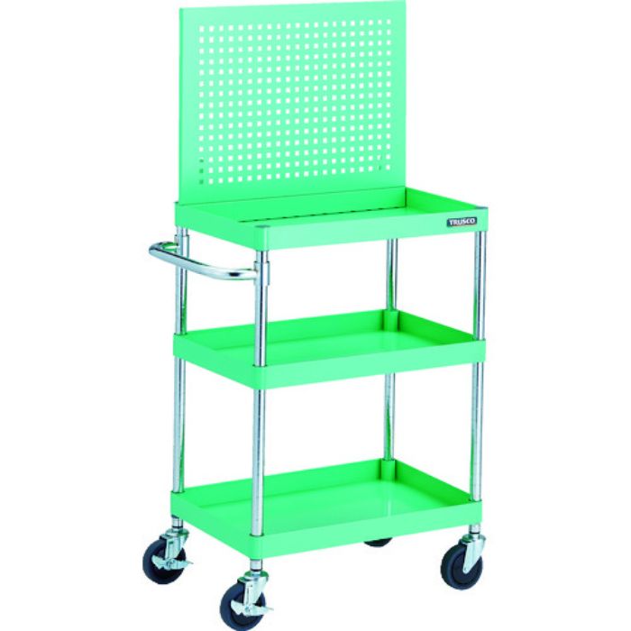 TRUSCO ツールワゴン フェニックスワゴン 省音 600X400XH880 3段 上部パンチングパネル仕様 ヤンググリーン(Tcode:1163431)