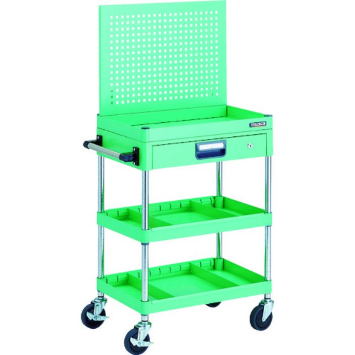 TRUSCO ツールワゴン フェニックスワゴン 省音 600X400 仕切2段付 引出付 上部パンチングパネル仕様 ヤンググリーン(Tcode:1163440)