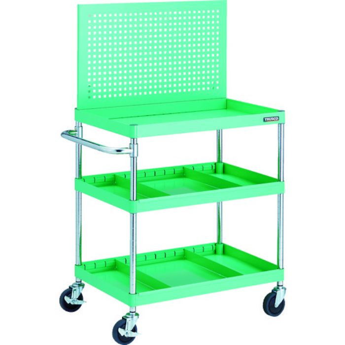 TRUSCO ツールワゴン フェニックスワゴン 省音 750X500 仕切2段付 上部パンチングパネル仕様 ヤンググリーン(Tcode:1163438)