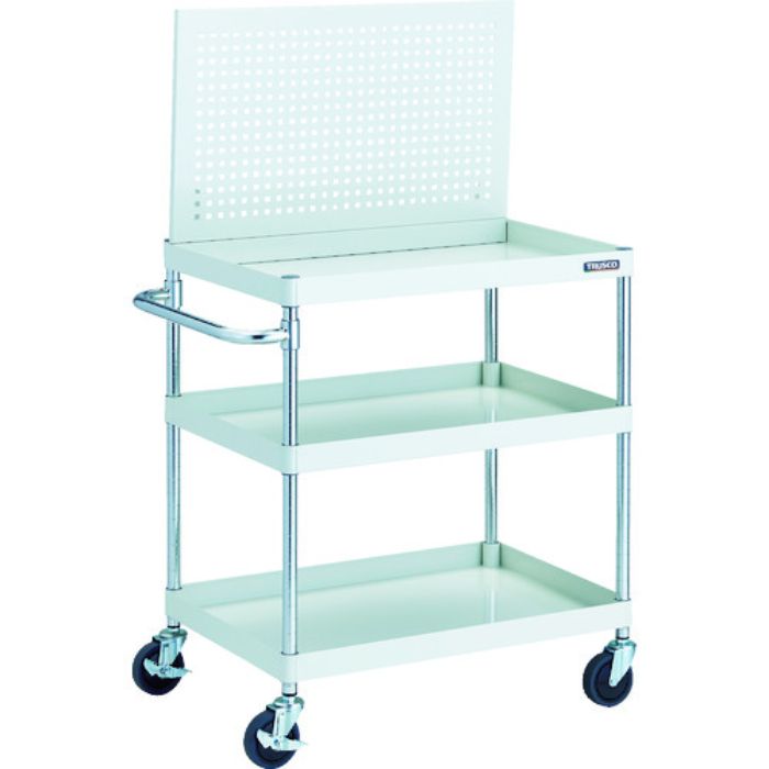 TRUSCO ツールワゴン フェニックスワゴン 省音 750X500XH880 3段 上部パンチングパネル仕様 ホワイト(Tcode:1163432)
