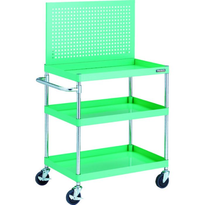 TRUSCO ツールワゴン フェニックスワゴン 省音 750X500XH880 3段 上部パンチングパネル仕様 ヤンググリーン(Tcode:1163433)