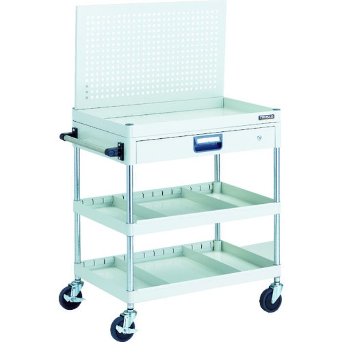 TRUSCO ツールワゴン フェニックスワゴン 省音 750X500 仕切2段付 引出付 上部パンチングパネル仕様 ホワイト(Tcode:1163441)