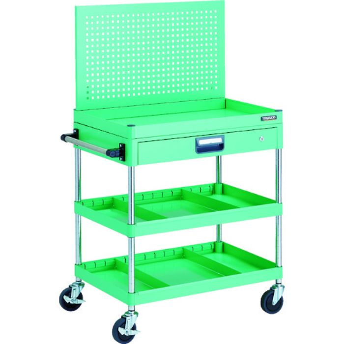 TRUSCO ツールワゴン フェニックスワゴン 省音 750X500 仕切2段付 引出付 上部パンチングパネル仕様 ヤンググリーン(Tcode:1163443)