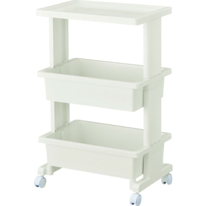 TRUSCO 組立式樹脂ワゴン 3段 (天板+トレー2段) ホワイト(Tcode:2074078)