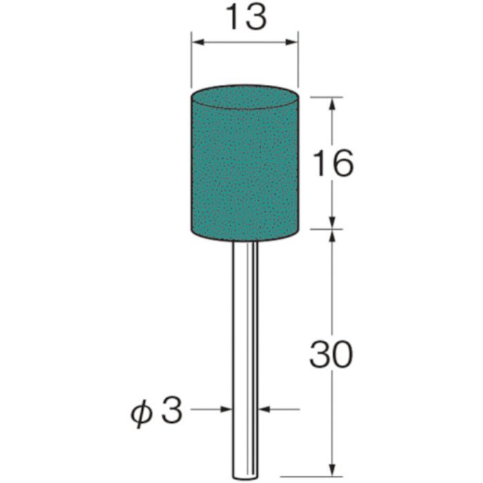 リューター 軸付グリーンカーボランダムゴム砥石外径(mm):13粒度(#):220(Tcode:1285070)