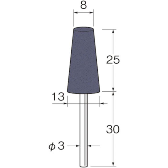 リューター 軸付グリーンカーボランダムゴム砥石外径(mm):8粒度(#):90(Tcode:1282237)