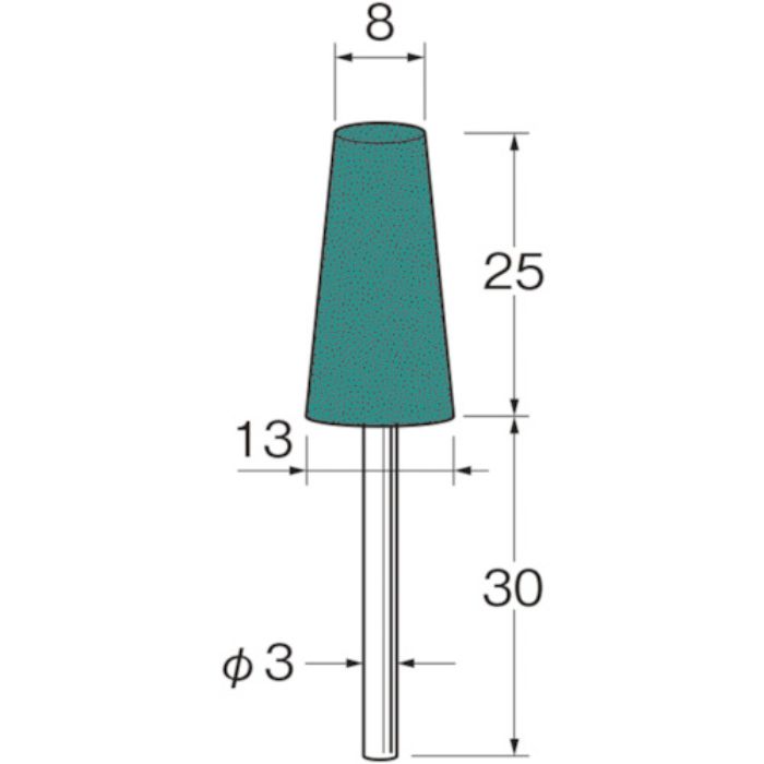 リューター 軸付グリーンカーボランダムゴム砥石外径(mm):8粒度(#):220(Tcode:1281846)