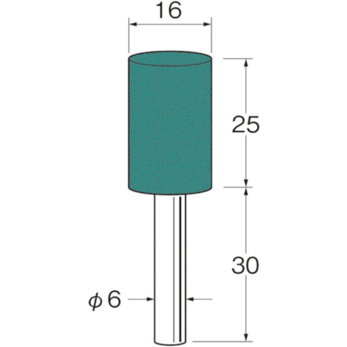 リューター 軸付グリーンカーボランダムゴム砥石外径(mm):16粒度(#):220(Tcode:1282937)