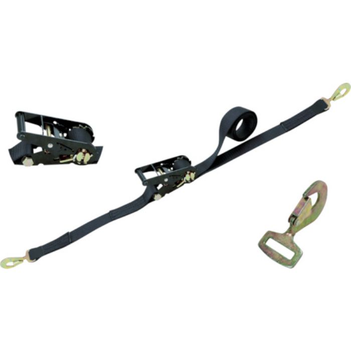 シライ ベルトラッシング(ラチェットバックル式) ベルタイト[[R上]] 黒 端末金具付き スナップフックツイスト付(Tcode:7931824)