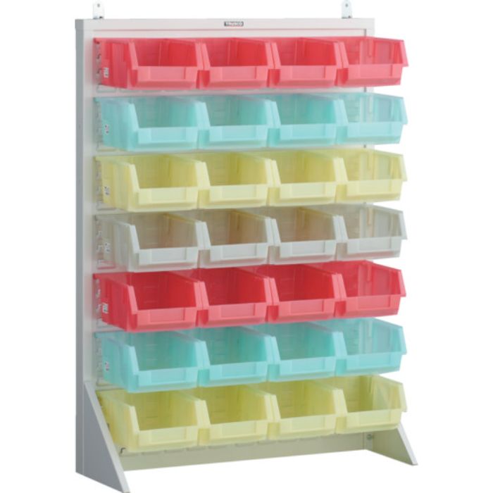 TRUSCO パネルコンテナラック 片面式・床置タイプ・コンテナ半透明仕様 910×320×H1240 ホワイト 大×28(Tcode:2639154)