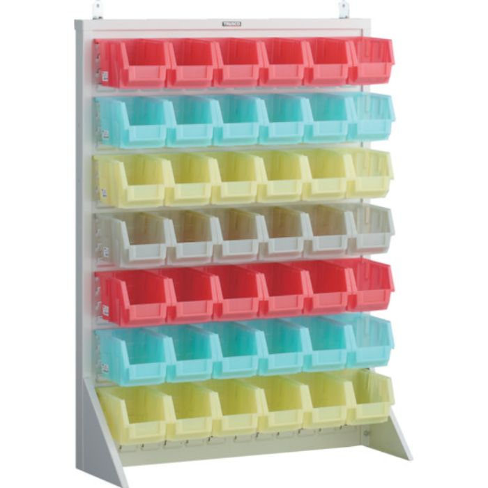 TRUSCO パネルコンテナラック 片面式・床置タイプ・コンテナ半透明仕様 910×320×H1240 ホワイト 中×42(Tcode:2639152)