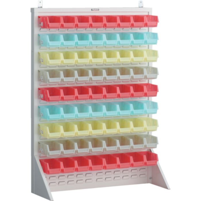 TRUSCO パネルコンテナラック 片面式・床置タイプ・コンテナ半透明仕様 910×320×H1240 ホワイト 小×72(Tcode:2639153)