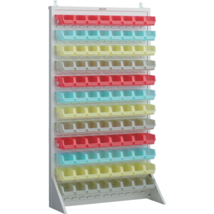 TRUSCO パネルコンテナラック 片面式・床置タイプ・コンテナ半透明仕様 910×320×H1600 ホワイト 小×96(Tcode:2639155)