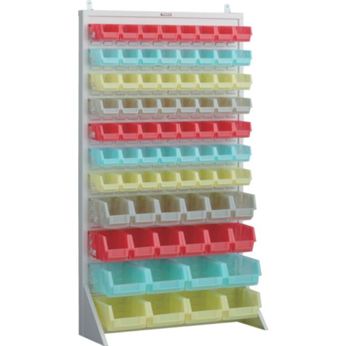 TRUSCO パネルコンテナラック 片面式・床置タイプ・コンテナ半透明仕様 910×320×H1600 ホワイト 小×56 中×12 大×8(Tcode:2639157)