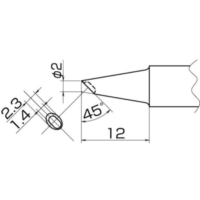 白光 こて先 2BC型 溝付 はんだメッキ 1mm(Tcode:4003969)