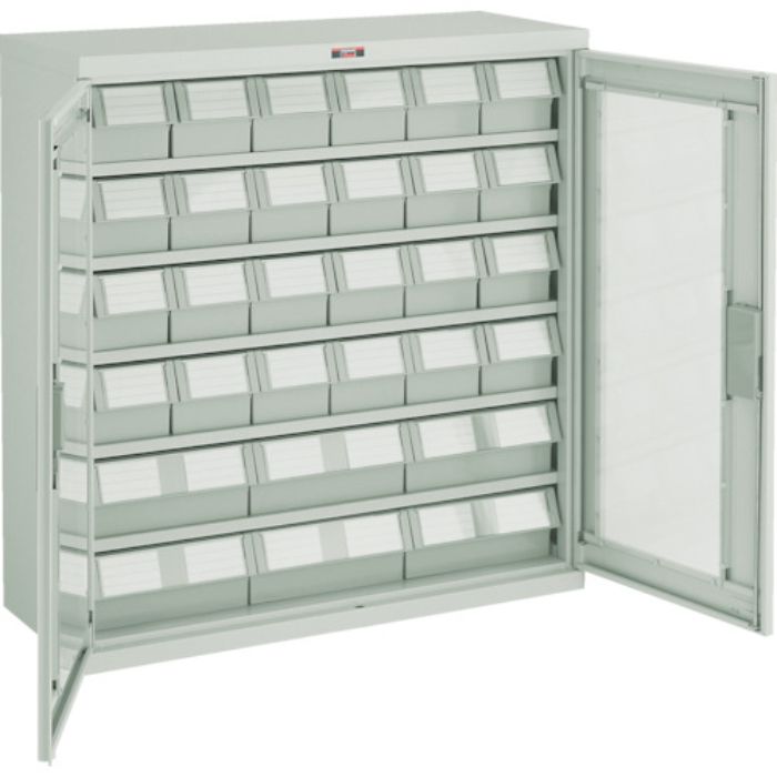 TRUSCO コンテナラックケース バンラックケース L型 両開き扉 引出小X24 大X6個 ネオグレー(Tcode:3036774)