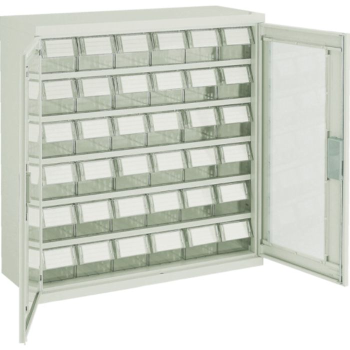 TRUSCO コンテナラックケース バンラックケース L型 両開き扉 透明引出小X36個 透明(Tcode:3036766)