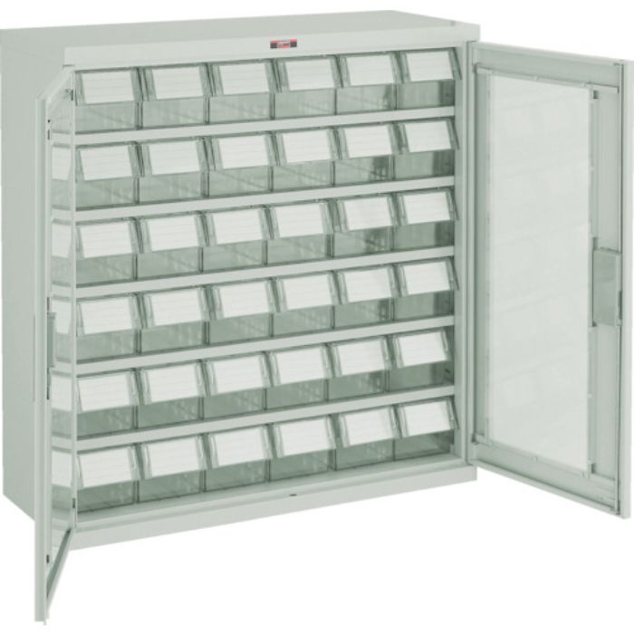 TRUSCO コンテナラックケース バンラックケース M型 両開き扉 透明引出小X36個 透明(Tcode:3036723)