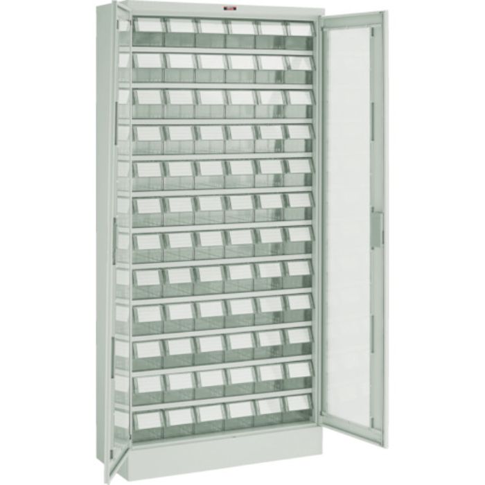 TRUSCO コンテナラックケース バンラックケース M型 両開き扉 透明引出小X72個 透明(Tcode:3036804)